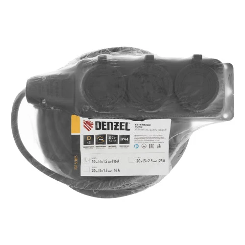 Удлинитель-шнур силовой Top Series, КГТТ, 10 м, 3 розетки, 3 x 1,5 мм Denzel