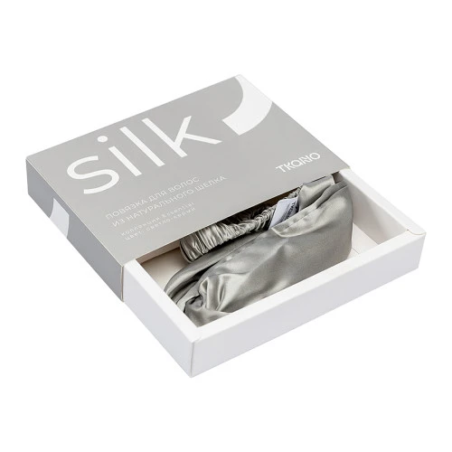 Повязка для волос из натурального шелка светло-серого цвета из коллекции essential