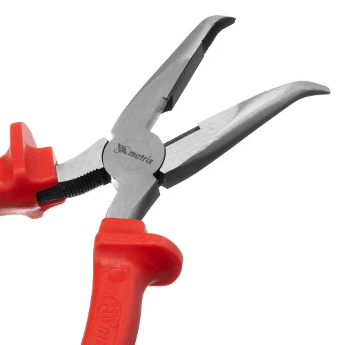 Длинногубцы изогнутые Econom, 200 мм, шлифованные, пластмассовые рукоятки Matrix