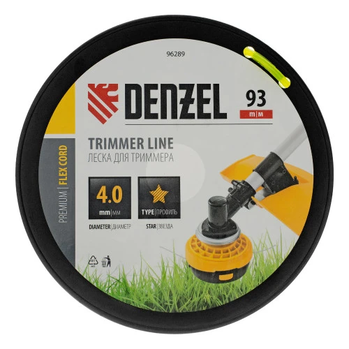 Леска для триммера звезда, 4,0мм х 93м, на DIN катушке FLEX CORD Denzel