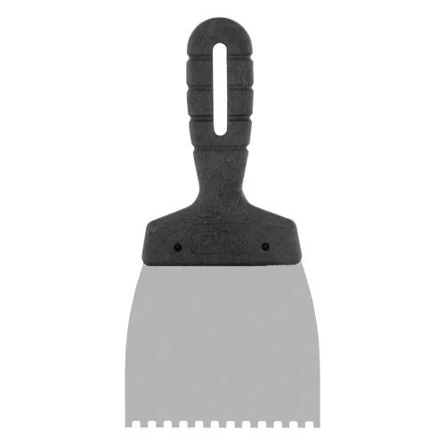 Шпатель из нержавеющей стали, 100 мм, зуб 4 х 4 мм, пластмассовая ручка Сибртех