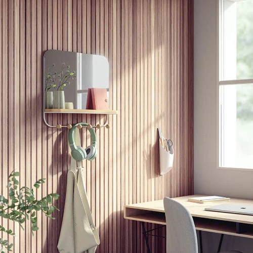 Зеркало с крючками для аксессуаров estique, 46х41 см, белое/натуральное дерево