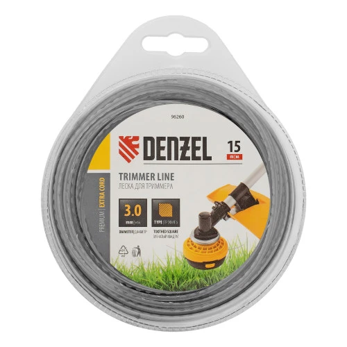 Леска для триммера двухкомпонентная зубчатый квадрат, 3,0мм х 15м, блистер EXTRA CORD Denzel