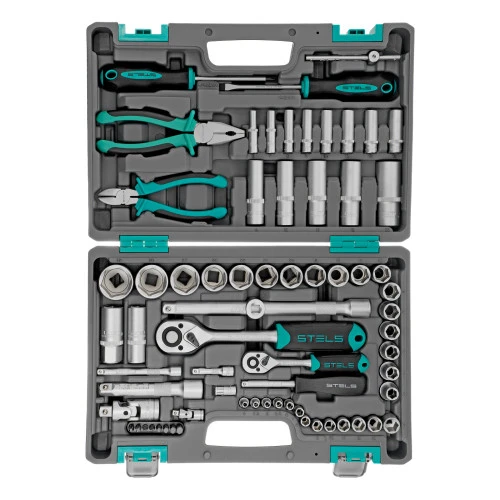 Набор инструментов, 1/2", 1/4", CrV, пластиковый кейс 69 предметов Stels