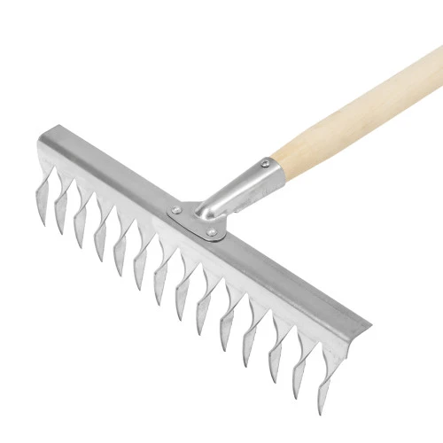 Грабли, нержавеющая сталь, 340 х 1300 мм, 14 витых зубьев, деревянный черенок, Сибртех