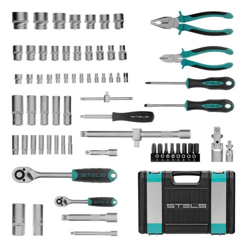 Набор инструментов, 1/2", 1/4", CrV, пластиковый кейс 69 предметов Stels