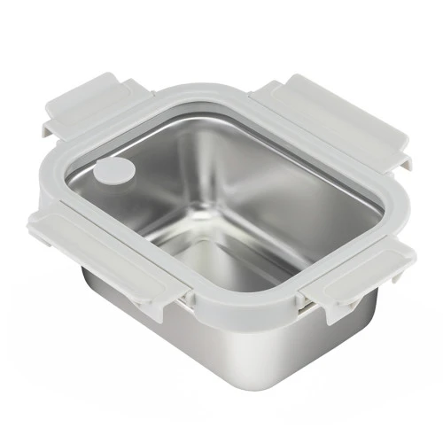 Ланч-бокс стальной со стеклянной крышкой, 800 мл, серый