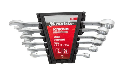 Набор ключей комбинированных, 8-17 мм, 6 шт, CrV, матовый хром Matrix