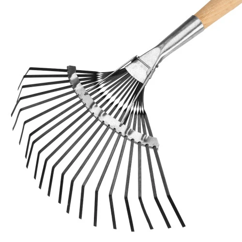 Грабли веерные стальные, 385 х 1450 мм, 20 плоских зубьев, деревянный черенок, Сибртех