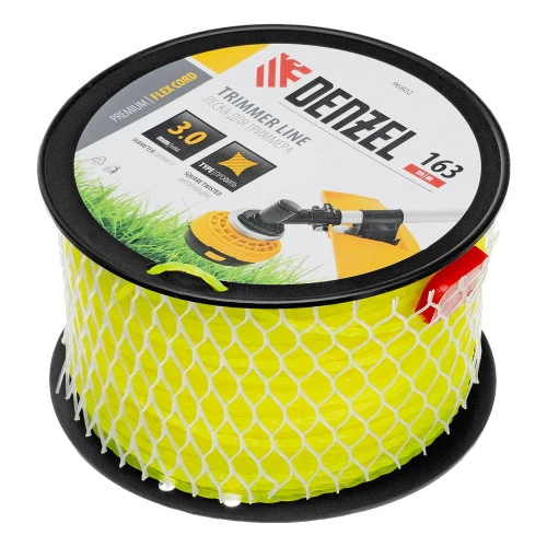 Леска для триммера витой квадрат, 3,0мм х 163м, на DIN катушке FLEX CORD Denzel