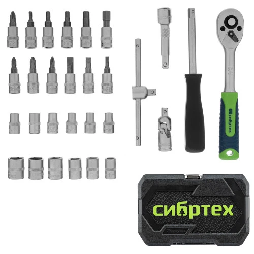 Набор инструментов, 1/4", пластиковый кейс, 29 предметов Сибртех