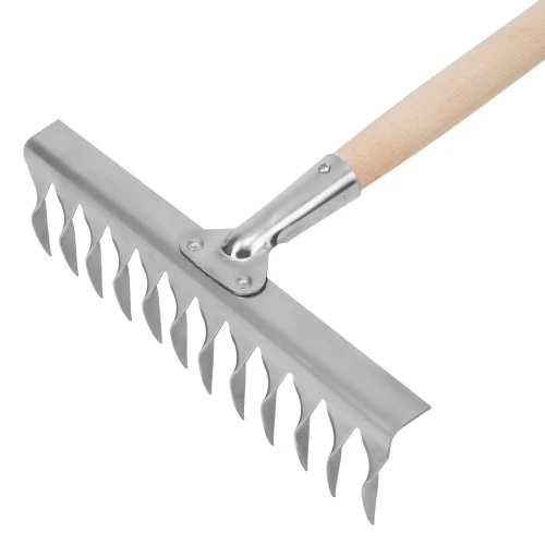 Грабли, нержавеющая сталь, 290 х 1300 мм, 12 витых зубьев, деревянный черенок, Сибртех