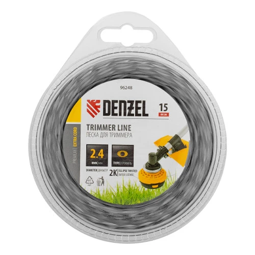 Леска для триммера двухкомпонентная эллипс 2,4мм х 15м, блистер EXTRA CORD,  Denzel