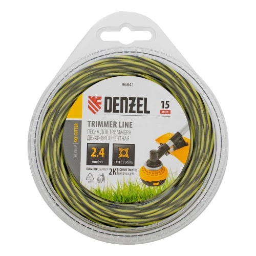 Леска для триммера двухкомпонентная витая квадратная, 2,4мм х 15м, блистер SkyCutter Denzel
