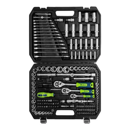 Набор инструментов, 1/2", 3/8", 1/4", пластиковый кейс 215 предм. Сибртех