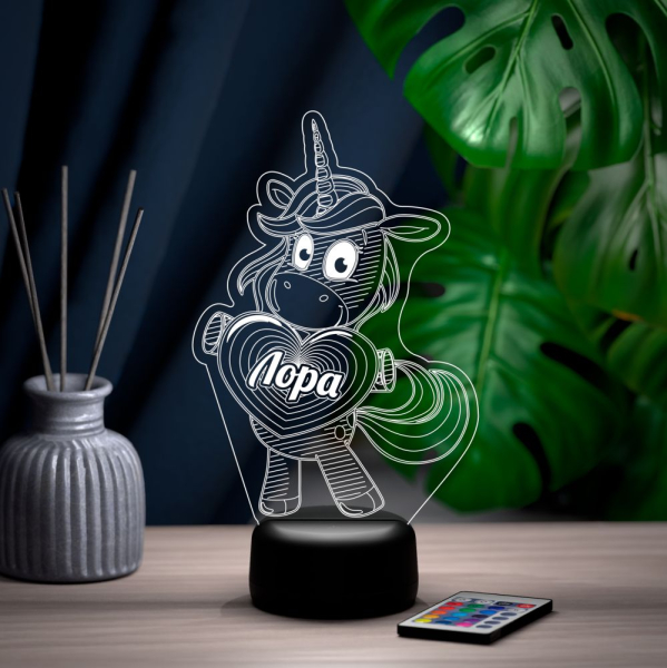 3D светильник  Светильник "Единорог с именем Лора"