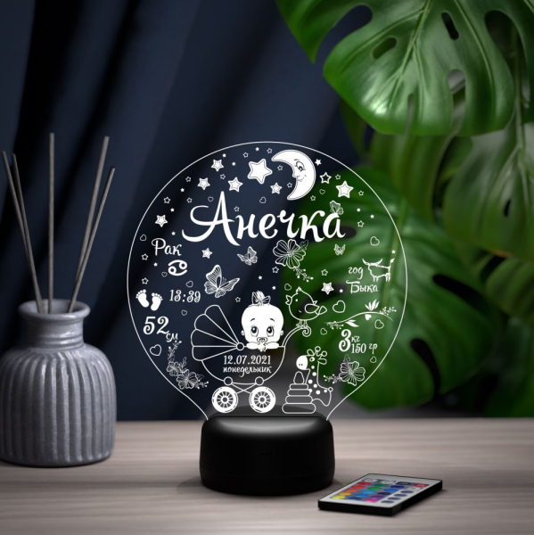 3D светильник  Ночник - Метрика Ребенок в коляске