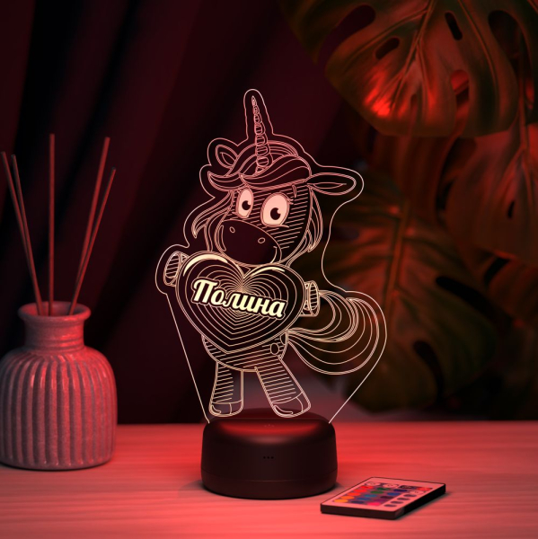 3D светильник  Светильник "Единорог с именем Полина"