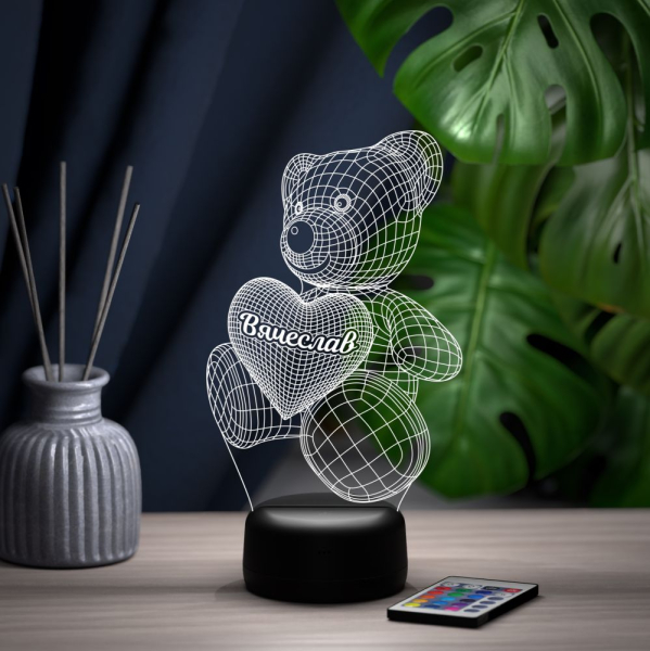 3D светильник  Светильник "Мишка с короной с именем Вячеслав"