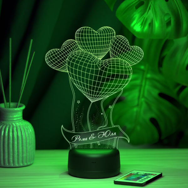 3D светильник  Светильник "Шарики сердечки c лентой"