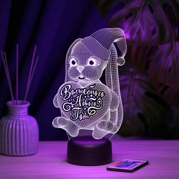 3D светильник  Светильник "Новогодний кролик в шапочке"