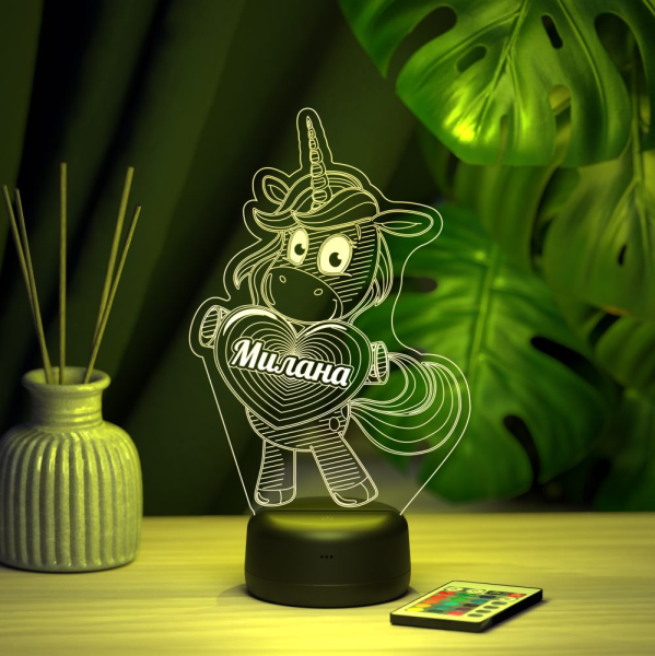 3D светильник  Светильник "Единорог с именем Милана"