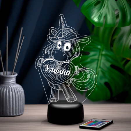 3D светильник  Светильник "Единорог с именем Ульяна"
