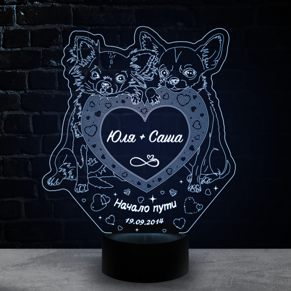 3D светильник  Светильник "Чихуахуа с сердцем"