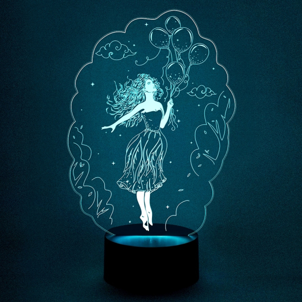 3D светильник  Девушка с шариками