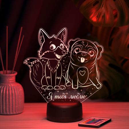 3D светильник  Светильник "Мопс и лисичка"