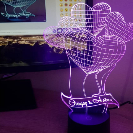 3D светильник  Шарики сердечки c лентой
