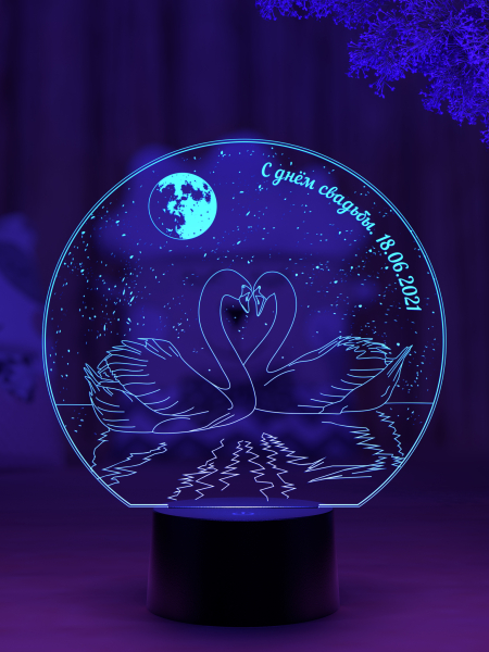 3D светильник  Светильник "Два лебедя в лунную ночь"