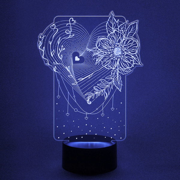 3D светильник  Сердце с цветком