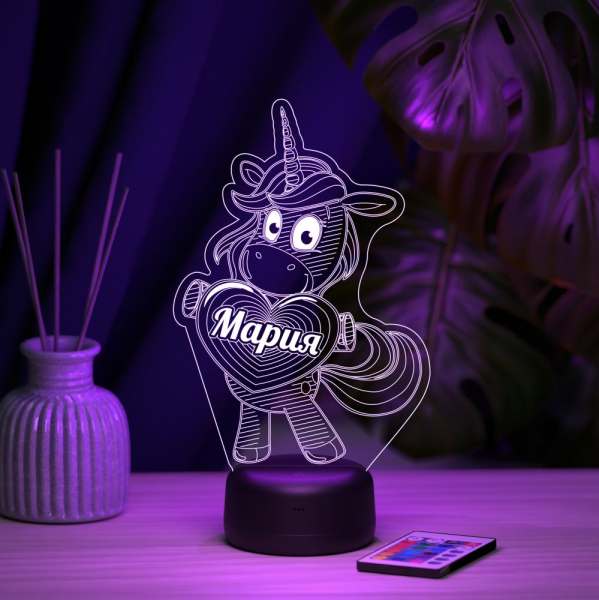3D светильник  Светильник "Единорог с именем Мария"
