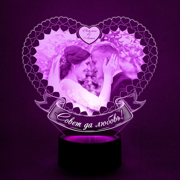 3D светильник  Свадебный фото-светильник в сердце