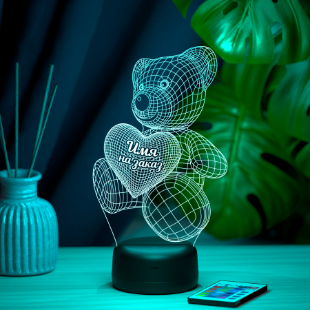 3D светильник  Светильник "Медвежонок и сердечко" (имя на заказ)