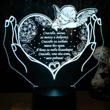 3D светильник  Сердце c ангелом с соцветием в руках