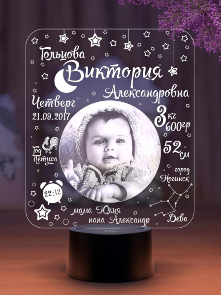 3D светильник  Ночник - Метрика детская с фото