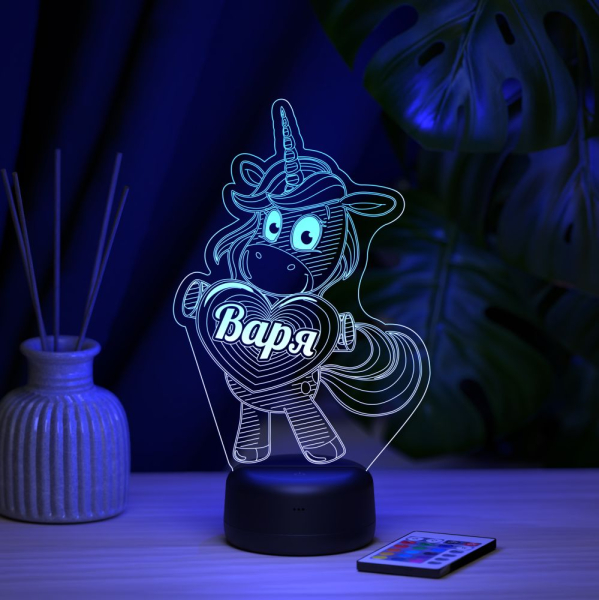 3D светильник  Светильник "Единорог с именем Варя"