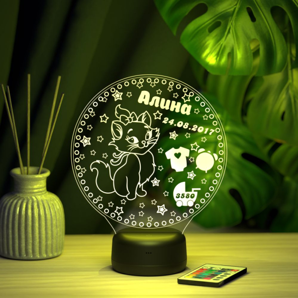 3D светильник  Ночник - Метрика с кошкой