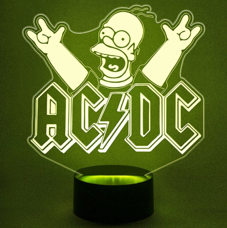 3D светильник  Рок-Группа AC/DC c Гомером Симпсоном