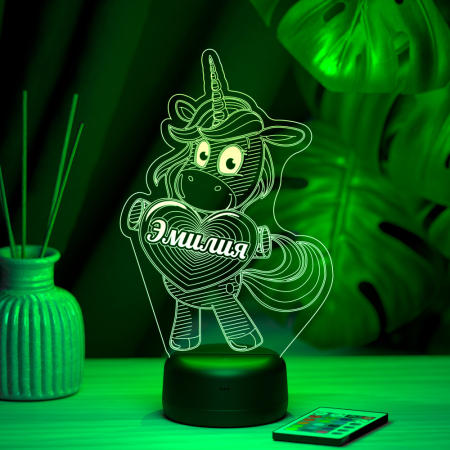 3D светильник  Светильник "Единорог с именем Эмилия"