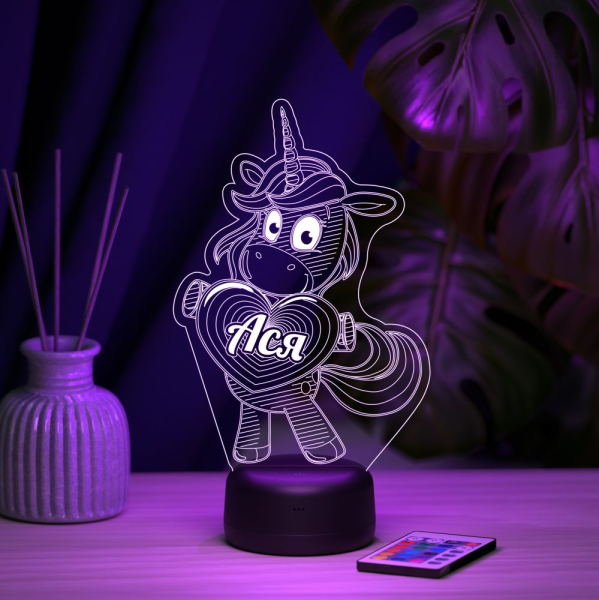3D светильник  Светильник "Единорог с именем Ася"