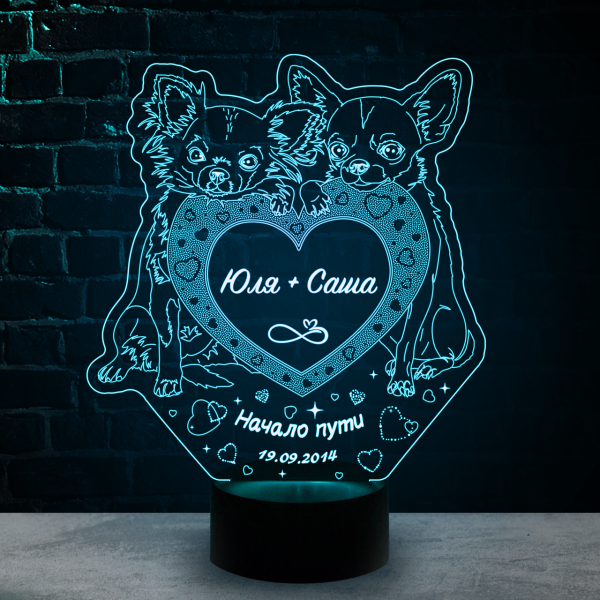 3D светильник  Светильник "Чихуахуа с сердцем"