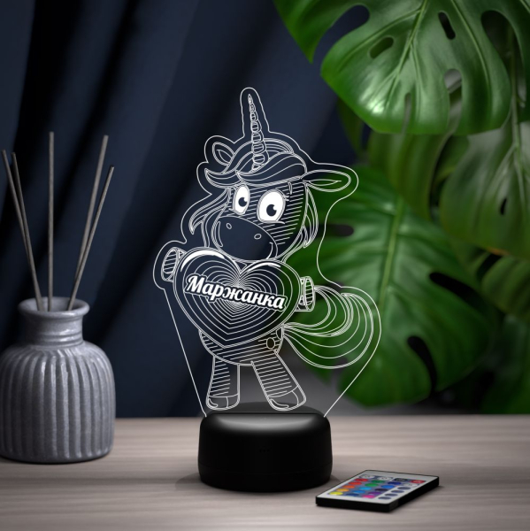 3D светильник  Светильник "Единорог с именем Маржанка"