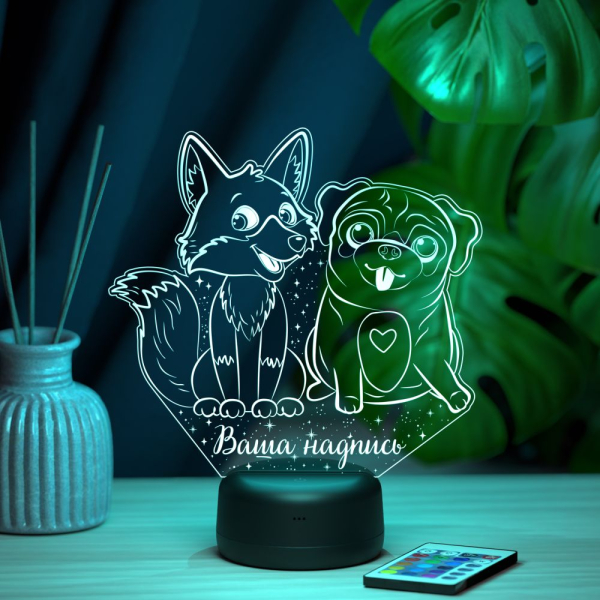 3D светильник  Светильник "Мопс и лисичка"
