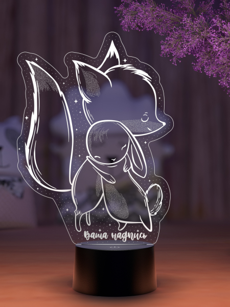 3D светильник  Светильник "Зайка и лисенок"