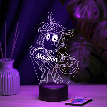 3D светильник  Светильник "Единорог с именем Милана"