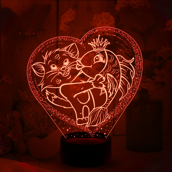 3D светильник  Кот и Рыбка