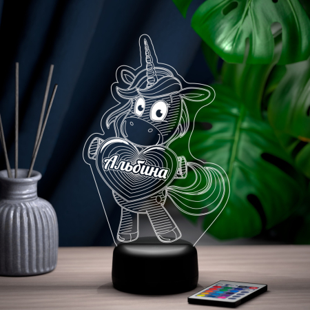 3D светильник  Светильник "Единорог с именем Альбина"